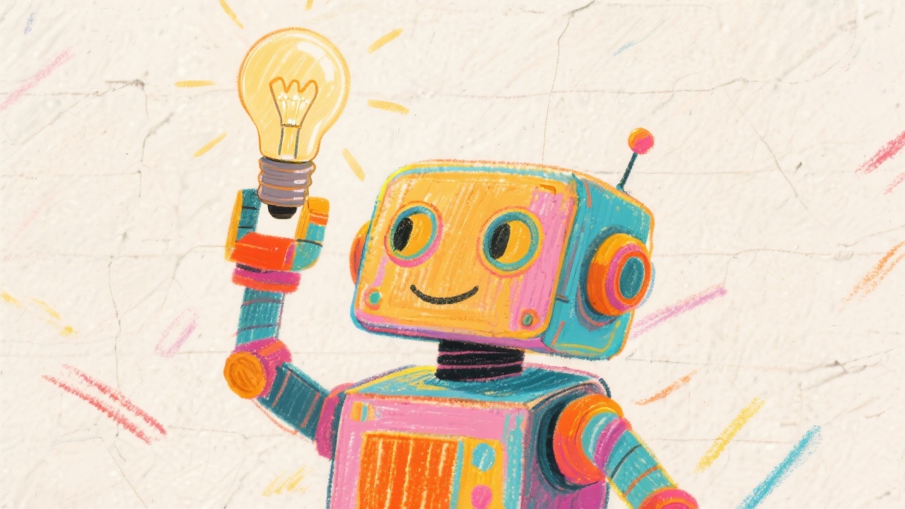 AI Prompt Engineering Robot Having A Light Bulb Momemt Sketch